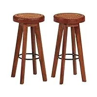 vidaxl 2x tabourets de bar chaises de bar tabourets de bistro pub restaurant maison intérieur cuir véritable et bois d'acacia solide