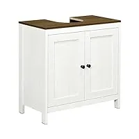 kleankin meuble sous lavabo meuble de salle de bain meuble sous évier - placard 2 portes avec étagère - 60 x 30 x 60 cm - blanc et aspect bois