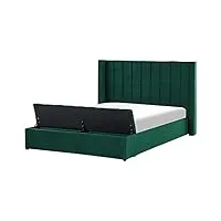 lit double en velours avec tête rayée haute et rangement 160 x 200 cm vert noyers