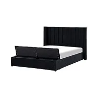 lit double en velours avec tête rayée haute et rangement 160 x 200 cm noir noyers
