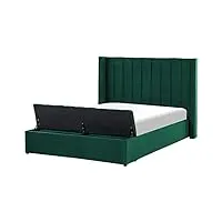 lit double en velours avec tête rayée haute et rangement 140 x 200 cm vert noyers