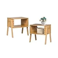 lifezeal lot de 2 tables de chevet en bambou empilables, table de nuit avec compartiment ouvert, table d'appoint 43 x 29 x 42 cm pour chambre à coucher, salon, bureau, naturel