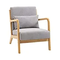homcom fauteuil lounge - 3 coussins inclus - assise profonde - accoudoirs - structure bois hévéa - aspect velours gris