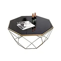 flbt tables basses de salon tables basses octogonales de salon art déco en fer forgé doré, comptoir en verre trempé noir, disponibles en 3 tailles (noir 77×77×45cm)