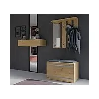 oggi jaca armoire d'entrée avec miroir 85x160x24 cm cintres séparés meuble à chaussures avec siège placard en panneau stratifié de 16 mm minimaliste moderne artisan chêne