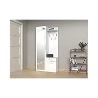 oggi ibiza armoire d'entrée avec miroir 100x180x35 cm cintres meuble à chaussures armoire en panneau stratifié de 16 mm design à la mode minimaliste moderne blanc