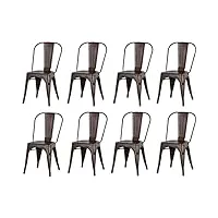 hjhomeheart lot de 8 chaises de salle à manger empilables en métal de style vintage, design industriel, restaurant, mariage, café, jardin (noir)