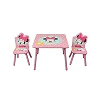 disney ensemble table minnie mouse pour enfants (2 chaises incluses), mdf de 15 mm, bois de pin, light pink, furniture