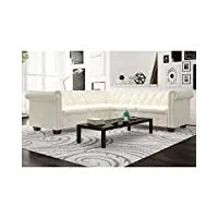 lechnical canapé chersterfield d'angle 5 places en cuir artificiel blanc, canapé chersterfield,canapé chesterfield moderne