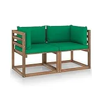 lechnical canapé 2 places à palette avec coussins verts en pin massif, canapé de jardin, canapé d'extérieur, salon de jardin