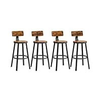 vasagle tabouret bar industriel, lot de 4, chaises bar cuisine, avec dossier, cadre en acier, siège de 73 cm de haut, montage facile, style industriel, marron rustique et noir lbc226b01