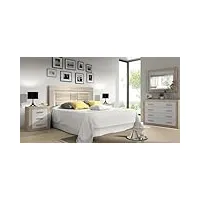 pegane ensemble chambre à coucher, tête de lit + 2 tables chevets + commode + miroir mural coloris chêne cambrian, blanc