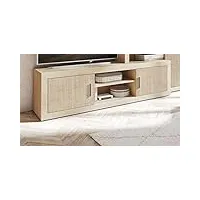 pegane meuble tv 2 portes coloris chêne cambrian, effet textile - longueur 180 x profondeur 41,4 x hauteur 50 cm