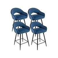 chairus tabourets de bar pivotant lot de 4 tabourets hauts en velours chaises et tabourets de cuisine avec pieds en métal (bleu(velours)-4)