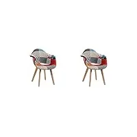 hjhomeheart lot de 2 chaises de salle à manger en tissu patchwork avec accoudoirs, fauteuil design moderne, chaise de cuisine scandinave en bois de hêtre (rouge)