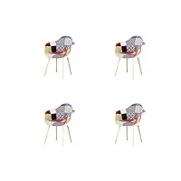 hjhomeheart lot de 4 chaises de salle à manger en tissu patchwork avec accoudoirs, fauteuil design moderne, chaise de cuisine scandinave en bois de hêtre (a5-rouge)