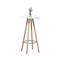 clp table haute de bar livia avec plateau rond i pieds en bois i repose-pieds en métal, couleur:nature/blanc