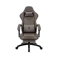 dowinx chaise gaming, coussin plat large fauteuil gamer avec repose-pieds, chaise gamer avec support lombaire, fauteuil ergonomique avec massage, racing chaise réglable pour pc, marron