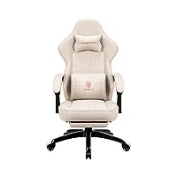 dowinx chaise de jeu avec coussin de printemps, chaise de jeu de course avec support lombaire de massage, fauteuil de jeu ergonomique avec repose-pieds, chaise de bureau en cuir synthétique blanc