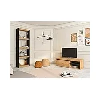 skraut home | ensemble de salon naturale | salle à manger | bureau | mobilier modulaire | meuble tv 120cm | bibliothèque/etagère couleur chêne/noir | style moderne