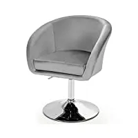 costway chaise d'appoint pivotante en velours, fauteuil de bureau sans roulettes hauteur réglable, chaise coiffeuse en Éponge Élastique, base galvanisée, charge 125kg(gris)