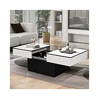 vowner table basse, table basse moderne, bureau extensible, table de salon avec 2 espaces de rangement, finition haute brillance, 129 x 58 x 40 cm(blanc)