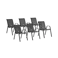 idmarket - lot de 6 chaises de jardin lyma métal et textilène empilables gris anthracite