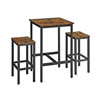 vasagle ensemble de meubles de salle à manger, table et tabourets de bar, table petit-déjeuner avec 2 tabourets hauts, cadre en acier, style industriel, marron rustique et noir d'encre lbt017b01