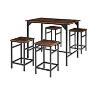 tectake 800960 table haute avec 4 tabourets de bar ensemble table de bistrot table de bar haute (bois foncé style industriel)