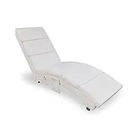 bakaji chaise longue relax fauteuil canapé lounge simili cuir blanc, similicuir, medium
