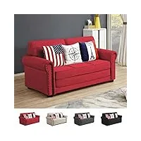 canapé prêt lit modulable en tissu avec coussins sweet dreams - rouge