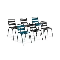 idmarket - lot de 6 chaises de jardin valencia en acier mix color gris anthracite, noir et bleu