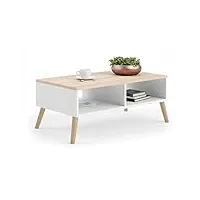 kubutku table basse de salon 90x40x50 avec 2 Étagères de rangement style minimaliste industriel moderne Élégant pieds en bois de hêtre table de bureau décoratif (blanc/chêne sonoma)