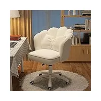 chaise de bureau en forme de pétale mignon, chaise de bureau moderne en tissu à hauteur réglable, chaises d'ordinateur (nylon, blanc)