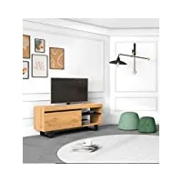 skraut home | meuble tv modèle naturale | 120 x 40 x 53 cm | finition couleur chêne/noir | salon- séjour | support télévision, avec étagères et placards de rangement. (naturale 120 pieds)