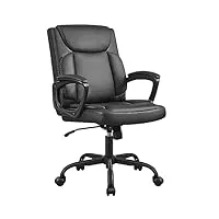 songmics fauteuil de bureau, chaise d’ordinateur, siège ergonomique pivotant, mécanisme à bascule, hauteur réglable, accoudoirs rembourrés, surface en pu, noir obg040b01