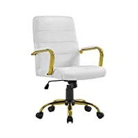 yaheetech fauteuil de bureau avec dossier rembourré siège bureau blanc hauteur réglable blanc et or