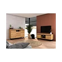 skraut home | set naturale salle à manger | meuble auxiliaire | buffet-meuble tv 140cm | finition couleur chêne nordique noir