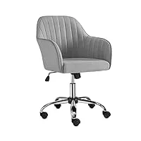 yaheetech chaise de bureau chaise d'ordinateur fauteuil inclinable rotative à 360° en velours avec hauteur d'assise réglable pour la maison/le bureau gris clair
