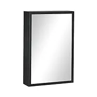 kleankin armoire miroir de salle de bain porte en alu + cadre en acier inoxydable armoire murale armoire à glace avec 1 porte miroir et 2 étagères en acier 40 x 12 x 60 cm - noir
