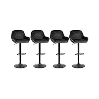 tabouret de bar capitonné lot de 4 chaise bar pivotante haute velours tabourets cuisine avec repose-pieds, chaise haute de cuisine pour cuisine/bar/comptoir-4pc (noir)