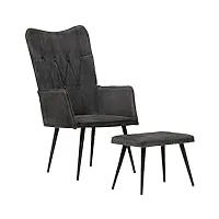 vidaxl chaise à oreilles avec repose-pied fauteuil à oreilles meuble de salle de séjour salon chambre intérieur noir vintage toile