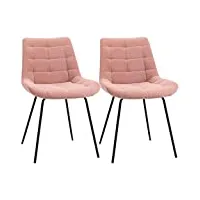 homcom lot de 2 chaises de salle à manger en velours et pieds en métal noir - 50 x 61 x 79 cm - rose