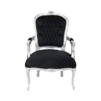 casa padrino chaise de salon baroque noir/argent - chaise de style antique fait main avec du velours fin - meubles de style baroque - meubles baroques - ameublement baroques
