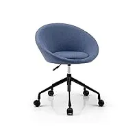goplus chaise d'appoint jusqu'à 150kg, chaise de bureau moderne rembourrée en tissu avec roulettes, pivotante réglable 42-49cm pour salle d'étude, chambre à coucher 62x57x71-77cm (bleu)