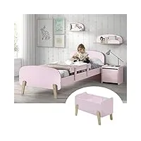 altobuy bodhi pink - lit 90x200cm avec barrière + chevet + coffre + etagères