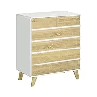 homcom commode 6 tiroirs meuble de rangement design scandinave bicolore - dim. 80l x 40l x 95h cm - panneaux de particules et mdf