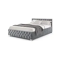 juskys lit rembourré nizza 120 x 200 cm - cadre de lit avec sommier à lattes, coffre de lit et éclairage led - lit avec housse en velours et surpiqûre chesterfield - gris