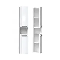 adgo nel i - armoire de salle de bain étroite - 31 x 174 x 30 cm - blanc brillant - design minimaliste - 2 portes et 4 étagères