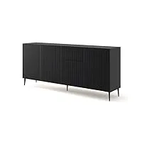 bim furniture ravenna b 3d3s commode en mdf de qualité supérieure avec avant fraisé, buffet sur pieds en métal noir, 3 armoires, 3 tiroirs (noir mat) 200 cm